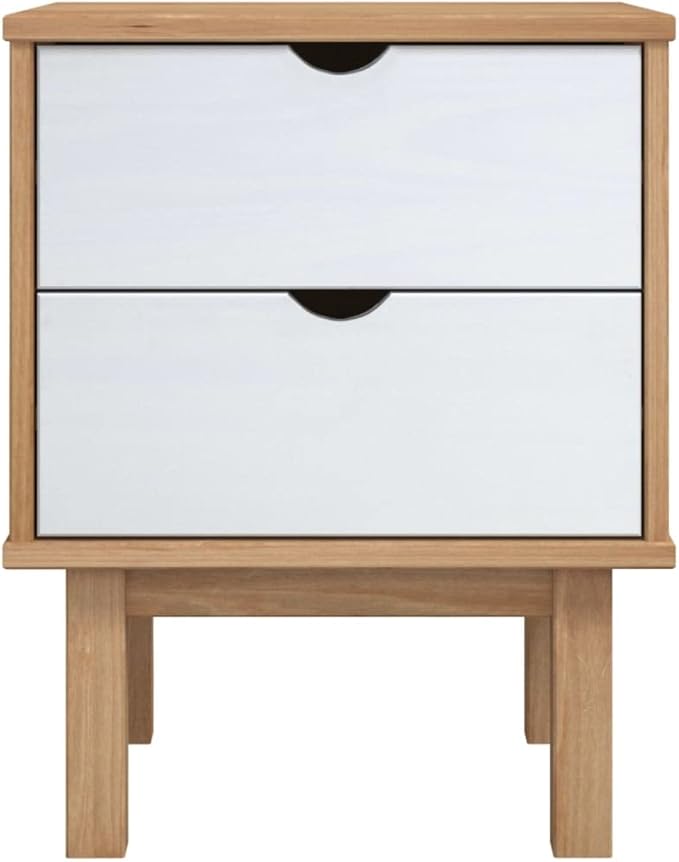 Scandinavian Style Bedside Cabinet Brown and White Solid Pine Wood, Engineered - Image 4