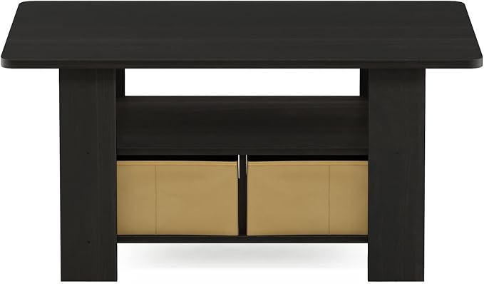 Furinno Coffee Table with Bins, Espresso/Brown - Image 8