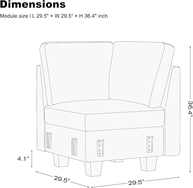 Belffin Chenille Corner Seat for Modular Couch. Sectional Sofa Module. Beige. - Image 3