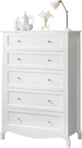 VINGLI White Dresser 5 Drawer Chest of Drawers by VINGLI
