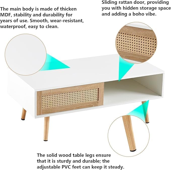 Rattan Center Table and Nightstand Set, 3-Piece Wood Living Room Table Set - Image 2