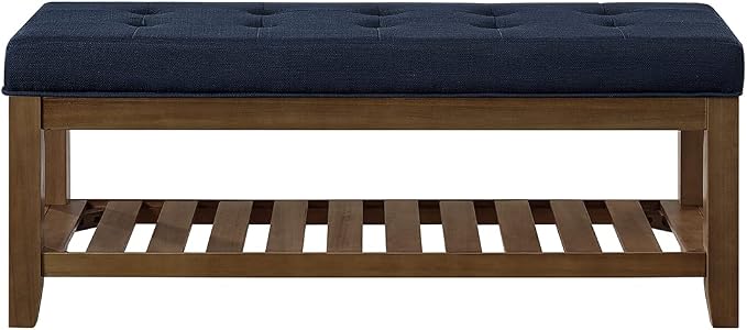 24KF Large Rectangular Upholstered Tufted Linen Fabric Ottoman Bench, Padded - Image 4
