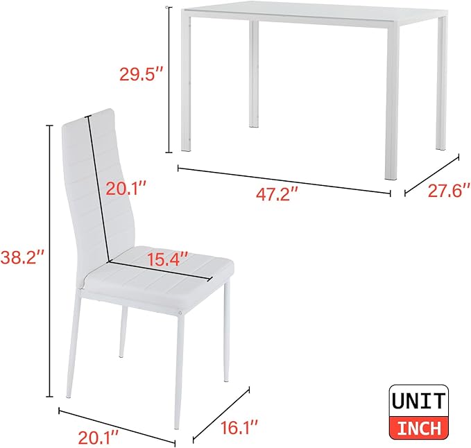 FDW | 5-Piece Dining Table Set | White | Glass Kitchen Table - Image 3