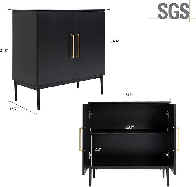 Set of 2 Storage Cabinet with Doors, Modern Black Accent Cabinet, Free Standing - Image 2