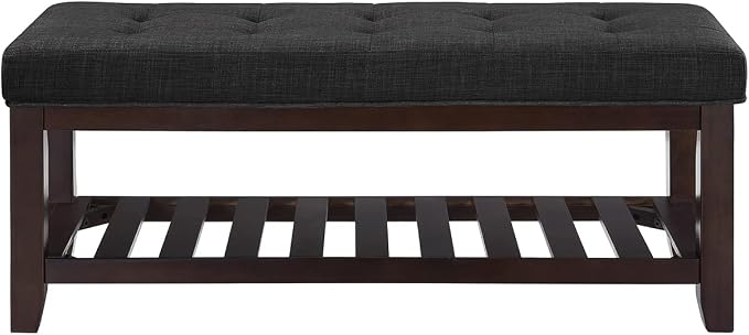 24KF Large Rectangular Upholstered Tufted Linen Ottoman Bench, Padded Bench - Image 4
