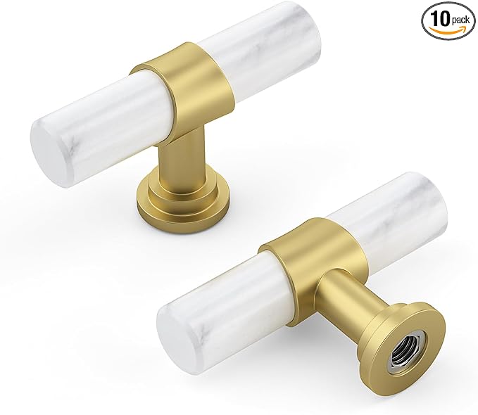 Rergy Cabinet Handles Marble Drawer Pulls and Knobs, T-Bar Hardware by Rergy