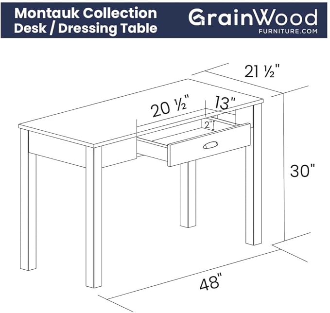 Grain Wood Furniture Montauk Desk/Dressing Table, Rustic Off-White - Image 2