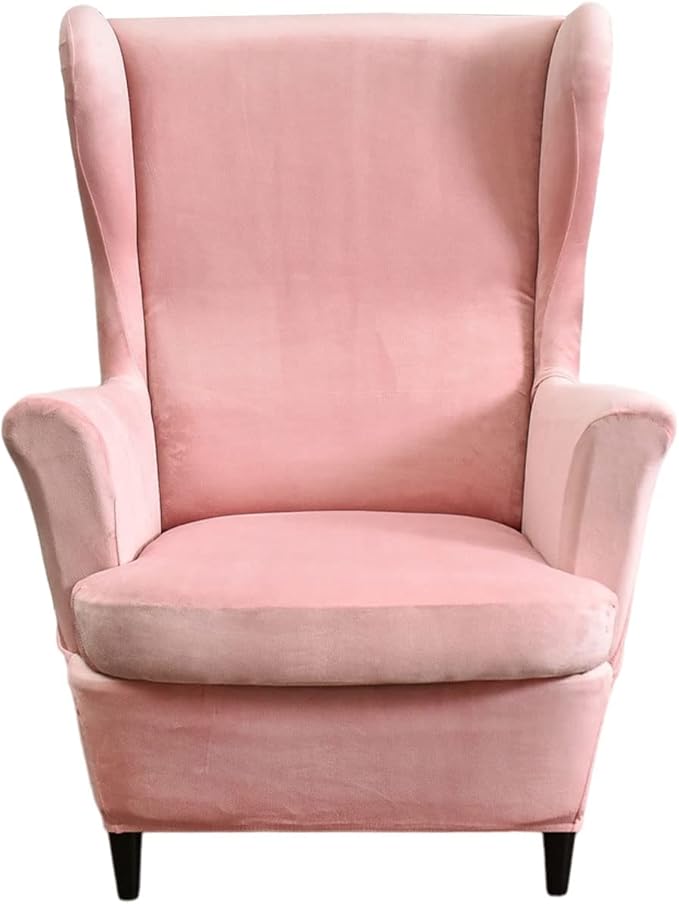 HAOYONG Velvet Wingback Armchair Covers 2-Piece Elastic Stretch Wingback Chair by HAOYONG