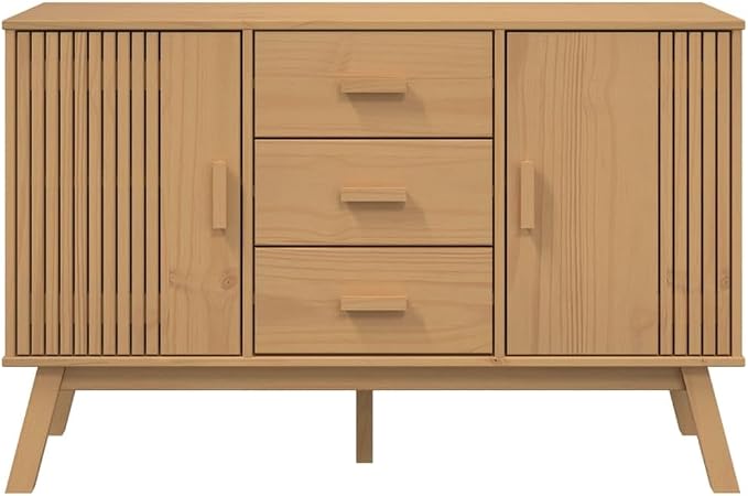 Scandinavian Style Sideboard Brown Solid Pine Wood 45 Inch Wide Sideboard - Image 8