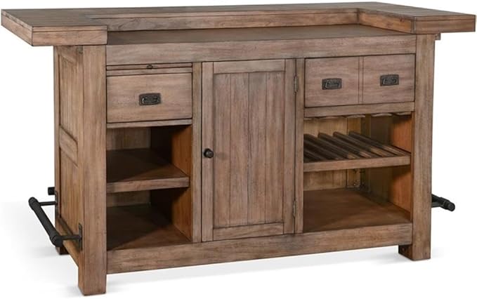 Pemberly Row Set of 3 Natural Brown Wood Bar Unit & 2 Swivel Barstool - Image 3