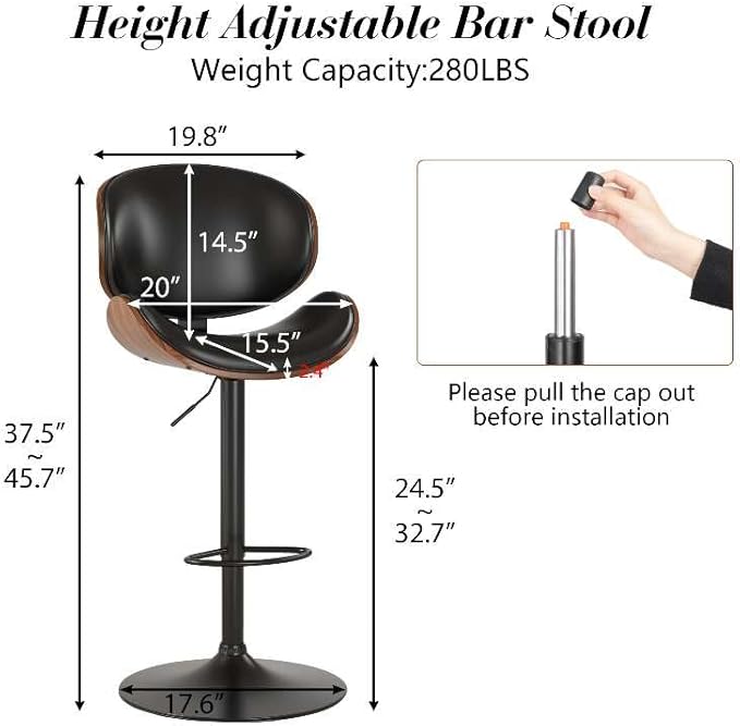 KCC Bar Stools Set of 4, Swivel Adjustable Height Barstools, PU Leather - Image 3