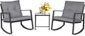 SUNCROWN 3 Piece Outdoor Rocking Bistro Set Black Wicker Furniture Porch Chairs by HOME