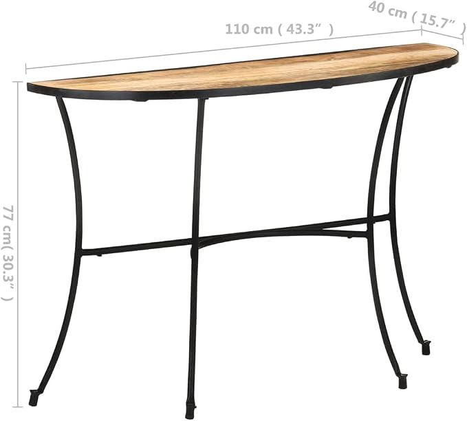 Half-Circle Solid Mango Wood Side Table 43.3"x15.7"x30.3" Natural Finish Narrow - Image 2
