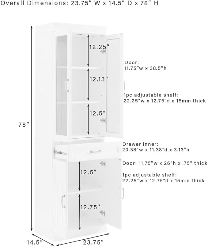 Crosley Furniture Stanton Glass Door Pantry Storage Cabinet - Image 3