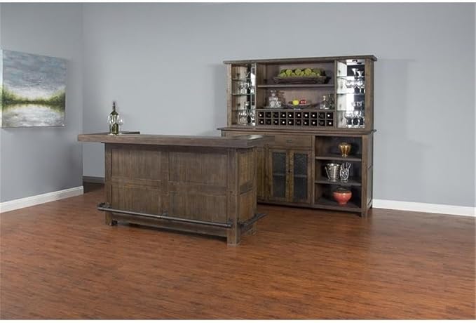 Pemberly Row Set of 3 Wood Bar Unit and 2 Swivel Barstool - Image 4