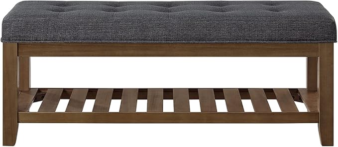 24KF Large Rectangular Upholstered Tufted Linen Fabric Ottoman Bench, Padded - Image 4