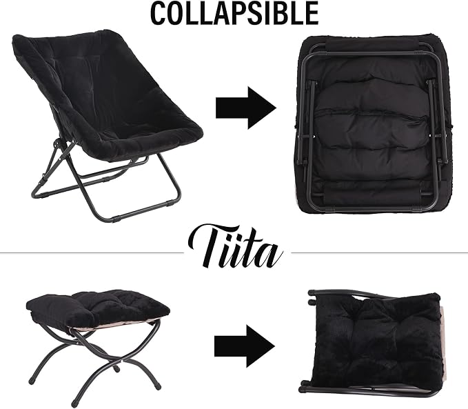 Tiita Folded Chair with Ottoman, Soft Faux Fur Oversized Folding Accent Chair - Image 6