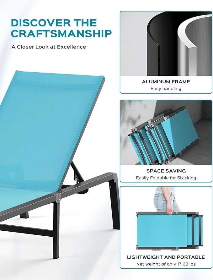 Patio Chaise Lounge Chair Set of 4, Foldable Lounge Chair - Image 5