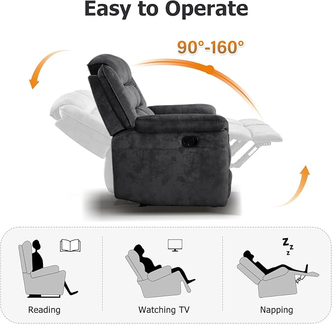 EBELLO 2 Pieces Reclining Couch Furniture Set, Soft Fabric Manual Recliner Sofa - Image 4