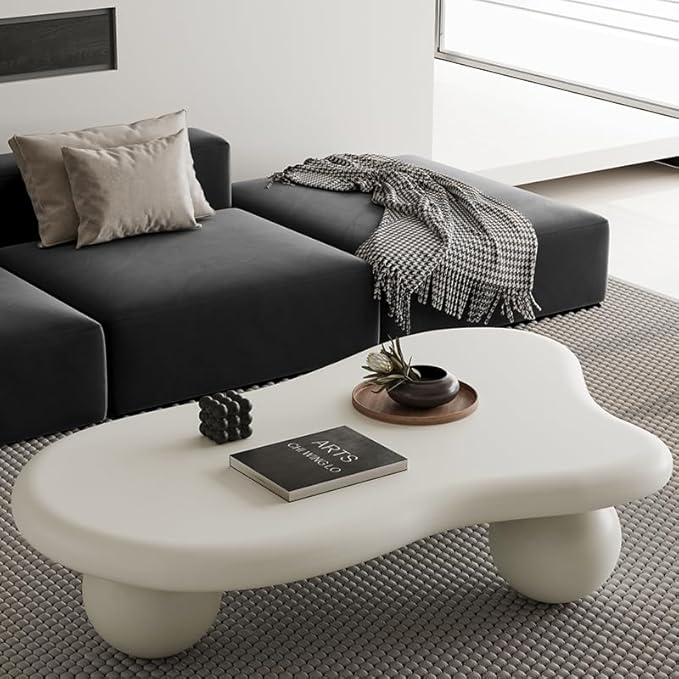 47.2” Cloud Coffee Table with 3 Ball Legs, Modern Irregular Center Table by BSYEIO