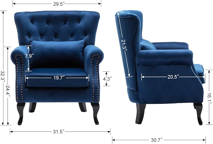 Mid Century Modern Accent Chair Upholstered Armchair Comfy Velvet Fabric Single - Image 2