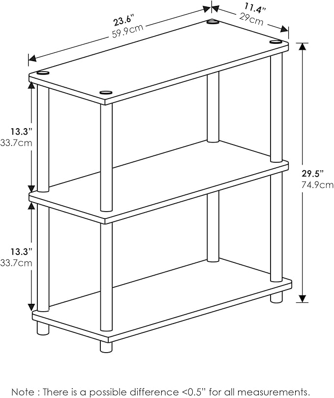 Furinno TURN-N-TUBE Storage Shelves, 3-Tier Book Shelf, Corner Shelf, Toolless - Image 3
