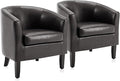 BELLEZE Accent Barrel Chair Set of 2, Linen Round Chair Club Tub Sofa Corner by BELLEZE