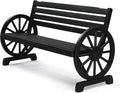 VINGLI Rustic Wooden Wheel Bench Outdoor Bench, Patio Bench Wagon Slatted Seat by VINGLI