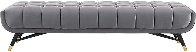 Modway Adept Mid-Century Modern Velvet Upholstered Tufted Accent Bench in Gray by Modway