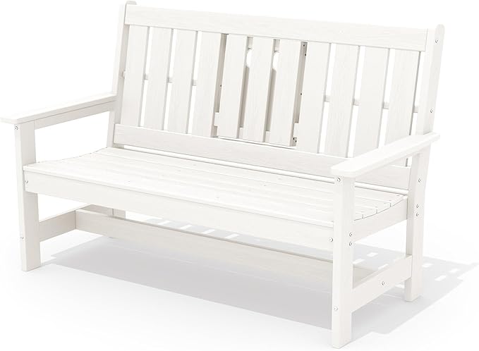 SERWALL Outdoor Bench with Cup Holder, Oversized 58" HDPE Porch Bench Suitable by SERWALL