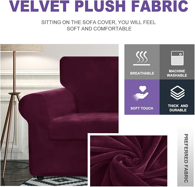 ZNSAYOTX Luxury Velvet Sofa Cover 3 Piece Stretch Loveseat Covers - Image 3