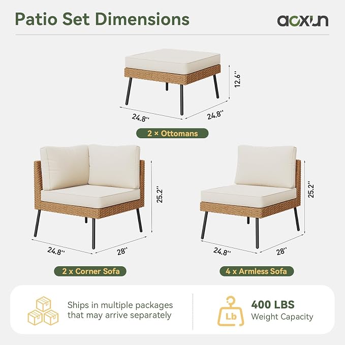 Aoxun 8 Piece Patio Furniture Set, 8 Seats Outdoor Sectional Sofas - Image 7