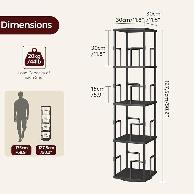 MAHANCRIS 4-Tier Rotating Bookshelf, Freestanding Corner Bookshelf, 360° - Image 3