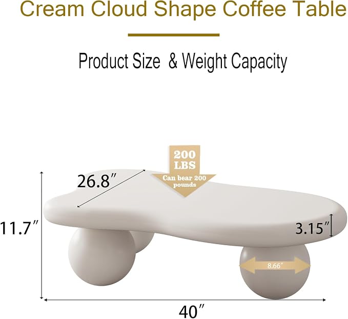 40" Irregular Cloud Coffee Table Asymmetrical Tea Table Low Coffee Table Unique - Image 2