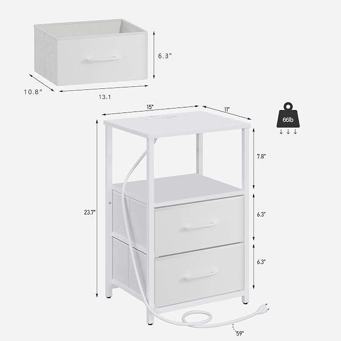 TUTOTAK LED End Table with Charging Station, Nightstand with Cloth Drawer - Image 3