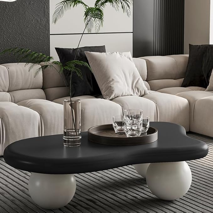 40” Cloud Coffee Table with 3 Ball Legs, Modern Irregular Center Table by BSYEIO