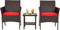 FDW | 3-Piece Patio Furniture Set | Brown & Red | Outdoor Wicker Furniture by FDW
