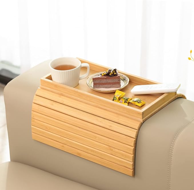 GEHE Bamboo Sofa Arm Tray, Foldable Couch Arm Tray Side Table, Anti-Falling by GEHE
