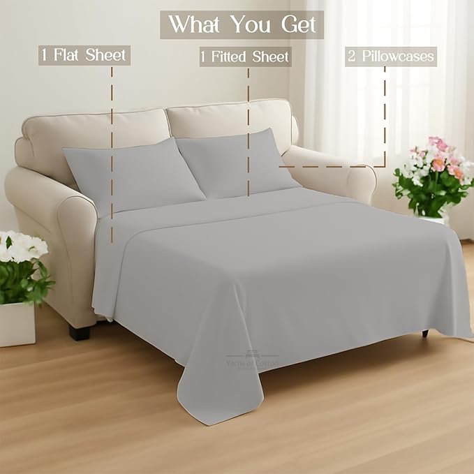 Sleeper Sofa Bed Sheet, 100% Cotton 400 Thread Count, 4 Piece Set, Deep Pocket - Image 9