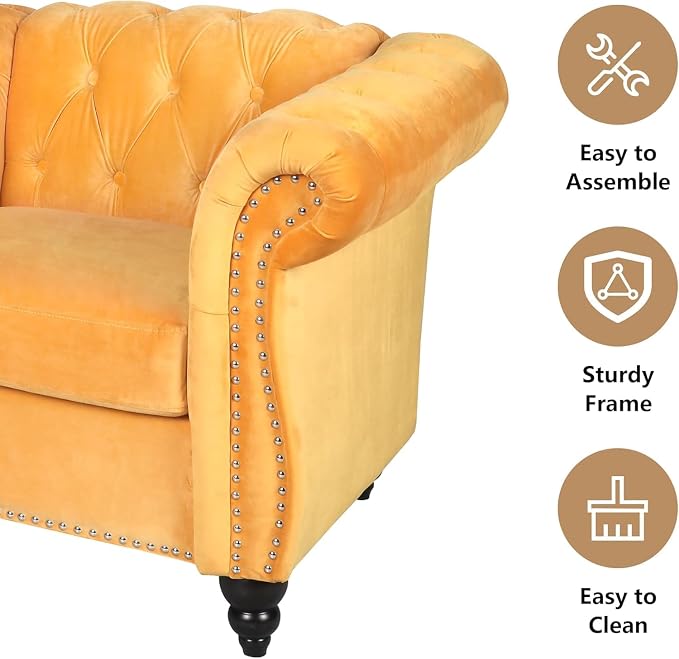 Mid-Century 2 Seater Sofa, Velvet Loveseat - Image 4