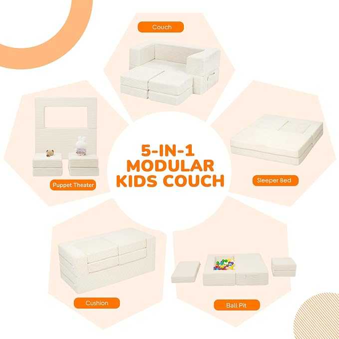 MeMoreCool Modular Kids Couch, Corduroy Play Toddler Couch - Image 4