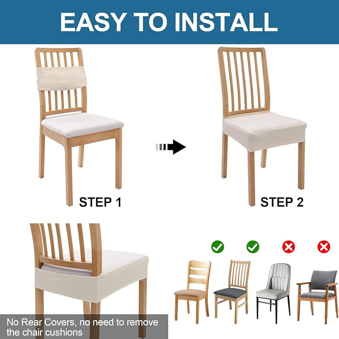 Smiry Waterproof Seat Covers for Dining Room Chairs Set of 2, Stretch Jacquard - Image 5