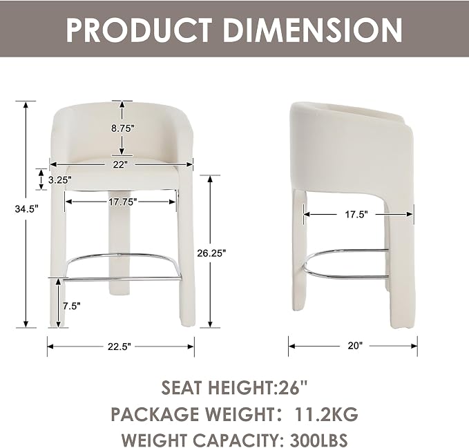HNY Modern Counter Height Bar Stools Set of 4, 26”H Barrel Counter Stools - Image 2