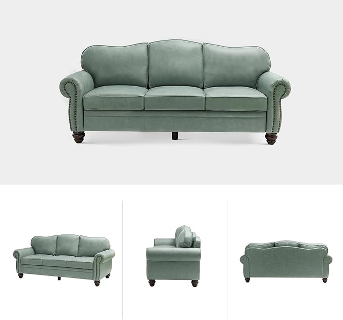 81" Genuine Leather Sofa, Classic 3-Seater Couchs - Image 6