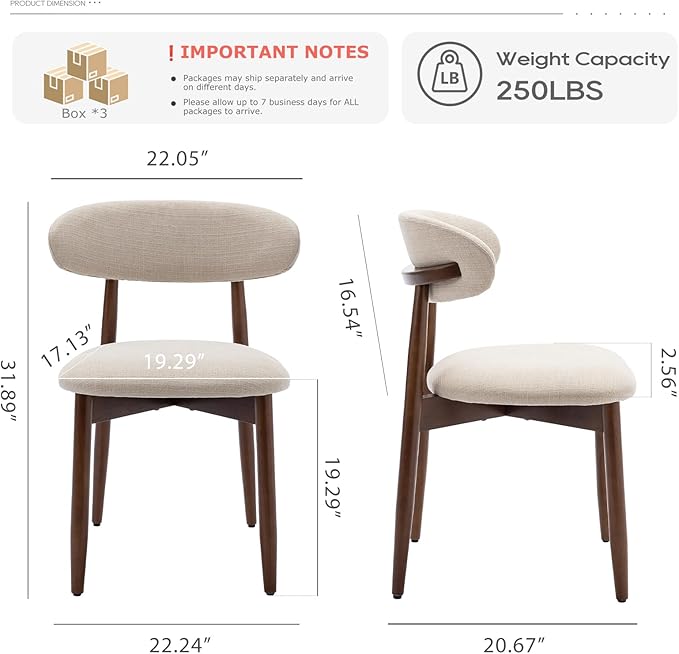 COLAMY Wooden Dining Chairs Set of 6, Modern Upholstered Fabric Dining Room - Image 2