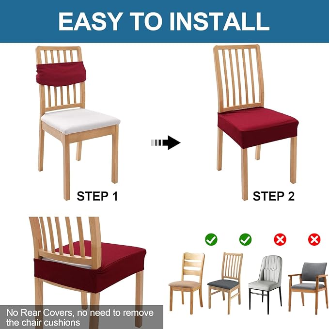 Smiry Waterproof Seat Covers for Dining Room Chairs Set of 4, Stretch Jacquard - Image 5