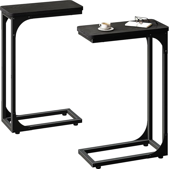 QEEIG Narrow C Shaped Side Table Set of 2 Living Room Sets Slim Couch Tray by QEEIG