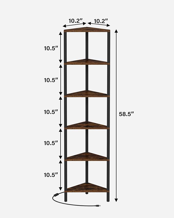 TUTOTAK Corner Shelf with LED Light, 6-Tier Corner Bookshelf - Image 2