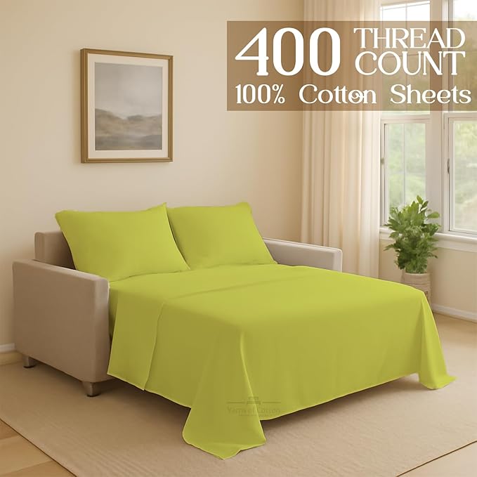 Sleeper Sofa Bed Sheet, 100% Cotton 400 Thread Count, 4 Piece Set, Deep Pocket - Image 2