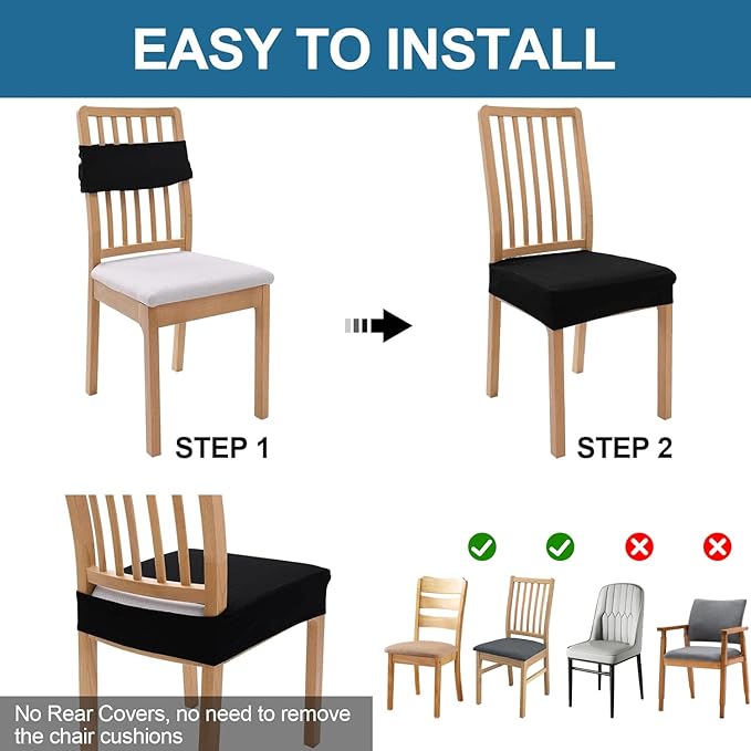 Smiry Waterproof Seat Covers for Dining Room Chairs Set of 4, Stretch Jacquard - Image 5